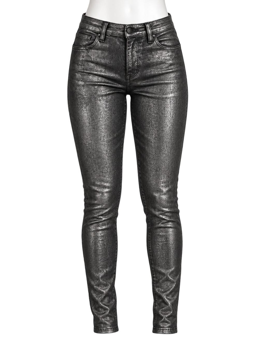 J Brand Maria High Rise Skinny Jeans Silver Lament Metallic Coated - Size 27
